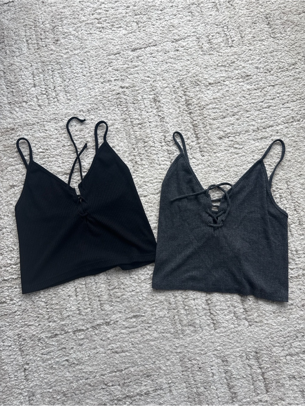 Women’s Ribbed V-Neck Lace-Up Cami Tank Top - Black and Charcoal Brandy Melville